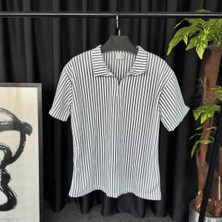 Risil-Nu Company Yeni Sezon Premium Pamuklu Petek Kumaş Kendinden Desenli Unisex Yarım Fermuarlı T-Shirt