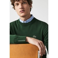 Lacoste Men's Regular Fit Crew Neck Dark Green Bisiklet Yaka Organik Pamuk  Kazak Koyu Yeşil