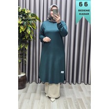 Elmas Tesettür Kadın Giyim Büyük Beden Yırtmaçlı Kolu Lastikli Spor Tek Renk Tunik