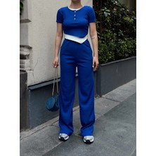 Zengezur Mall Techmrt Düğme Yakalı Saks Alt Üst Takım S3943 (Beden: M)