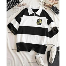 Risil-Nu Company Erkek ve Kadın Yarım Fermuarlı Polo Yaka Oversize T-Shirt - Harry Potter Evleri Tasarımlı