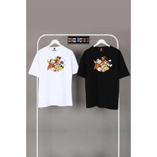 Risil-Nu Company Yeni Sezon Unisex Siyah-Beyaz Oversize Çift Kombinleri 2'li T-Shirt