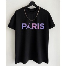 Risil-Nu Company Unısex Renkli Paris Yazılı Dijital Baskılı Siyah Oversize T-Shirt