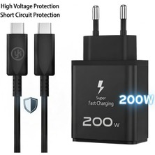Gunkes Yk Design YK-SR62 200W Usb+Pd Şarj Başlığı ve Typec-Typec Kablo Set Siyah Süper Hızlı Şarj Aleti
