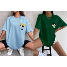 Risil-Nu Company Yeni Sezon Penye Rahat Kesim Buttercup ve Bubbles Baskılı 2'li  Oversize T-Shirt
