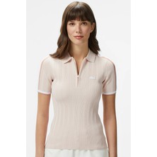 Lacoste Slim Fit Kısa Kollu Yarım Fermuarlı Polo Yaka Full Likralı Triko Tişört Pudra Pembe