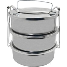 Özbir Paslanmaz Çelik Ev Tipi Sefer Tası 2 Katlı Yemek Kabı 14X5,5 cm 0,75 L x 2 Adet 2 Kişilik