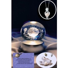 PremiumPort Renk Değiştiren LED Işıklı Satürn Kız Küre Dolunay Kristal Top Kolye