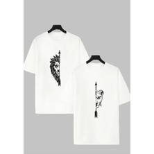 Risil-Nu Company Yeni Sezon Dişi Aslan ve Erkek Aslan Baskılı Sevgili Kombini Oversize T-Shirt 2'li