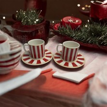  kırmızı desenli 2'li porselen fincan takımı- 2 kişilik set - sunumluk hediyelik