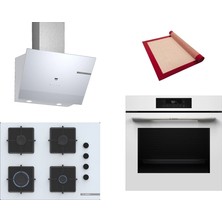 Bosch Beyaz 3 Lü Ankastre Set 589 ( HJG852YW0T - POP7C2P31O - DWK67PJ20T  ) 67CM Ocak - 3D Fry Hava ile Kızartma - Pişirme Matı ile