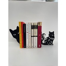Todekora Kedi Figürlü Kitap Tutucu Seti 2'li Siyah 18 Cm-Kitaplık Düzenleyici