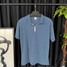 Risil-Nu Company Yeni Sezon Premium Pamuklu Petek Kumaş Kendinden Desenli Unisex Yarım Fermuarlı T-Shirt