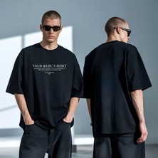 Risil-Nu Company Yeni Sezon Oversize Pamuklu Penye Siyah T-Shirt
