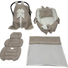 Happy Baby Dikiş Atölyesi 5 Parça Müslin Waffle Babynest Seti Taşınabilir Bebek Yatağı Pike Yastık Puset Takımı Örtüsü Yenidoğan Bebek Ürünleri