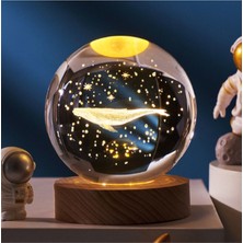 PremiumPort Kristal Toplu USB Kablolu Ahşap Balina Küre Obje LED Işık