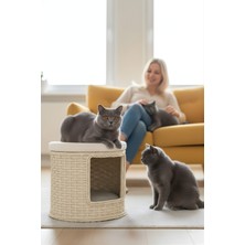 Navruz Metal Premium Rattan Yıkanabilir Puflu Kedi Evi