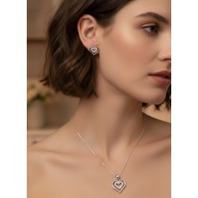 Gümüş Zarif Sirali Kalp Tasarim Kadin Set Sevgililer Günü Hediye