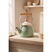 UltraMint Nostaljik Yeşil Ahşap Saplı Metal Kettle, Şık ve Kullanışlı Tasarım