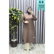 Elmas Tesettür Kadın Giyim Büyük Beden Yırtmaçlı Kolu Lastikli Spor Tek Renk Tunik