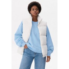 Lacoste Filled Quilted Womens Vest Dolgulu Kapitone Dik Yaka Kadın Yelek Beyaz