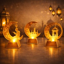 Peanelife Ramazan Işığı Üçlü Set – Ay Motifli Pilli Dekoratif LED Masa Aydınlatması