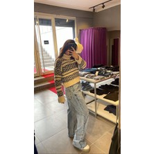 Lacivert Etnik Desen Ekru Triko