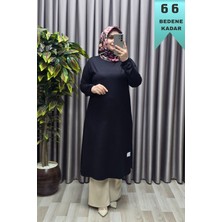 Elmas Tesettür Kadın Giyim Büyük Beden Yırtmaçlı Kolu Lastikli Spor Tek Renk Tunik