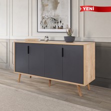 EVMO Home 4516 Sırma Konsol 150 cm ( Ahşap Ayaklı , Metal Kulplu ) , Safir - Antrasit