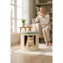 Navruz Metal Premium Rattan Yıkanabilir Puflu Kedi Evi