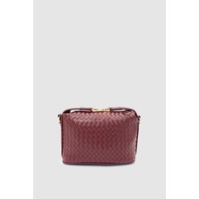 Wuclo Zyren Toka ve Fermuar Kapamalı Örgü Desenli Çapraz Askılı El Çantası Bordo