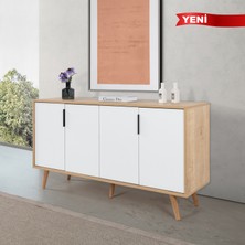 EVMO Home 4515 Sırma Konsol 150 cm ( Ahşap Ayaklı , Metal Kulplu ) , Safir - Beyaz