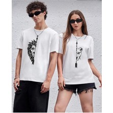 Risil-Nu Company Yeni Sezon Oversize Pamuklu A Kalite Sevgili Çift Kombinleri Aslan Kaplan Tasarım 2 Li Ürün T-Shirt