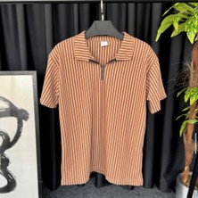 Risil-Nu Company Yeni Sezon Premium Pamuklu Petek Kumaş Kendinden Desenli Unisex Yarım Fermuarlı T-Shirt