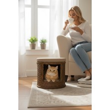 Navruz Metal Premium Rattan Yıkanabilir Puflu Kedi Evi Alüminyum Iskelet