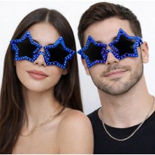 İrgit Store Mavi Renk Disko Yıldızı Retro Parti Gözlüğü 16X7 cm