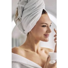 Cottonest %100 Pamuk Saç Kurutma Bonesi/havlusu Lastikli ve Düğmeli Beyaz