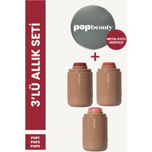 Pop Beauty Yanak ve Dudak Renklendirici Stick Allık Seti (3 Renk Allık ve Metal Kutu) Popstickblush5