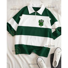 Risil-Nu Company Erkek ve Kadın Yarım Fermuarlı Polo Yaka Oversize T-Shirt - Harry Potter Evleri Tasarımlı