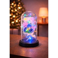 PremiumPort Renkli LED Işıklı Cam Fanus Çiçek ve Ayıcık Dekoratif Obje