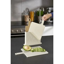 4 Parça Standlı Kesme Tahtası Seti - Çoklu Doğrama Tahtası Ekmek Sebze Et Kesim Panosu