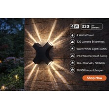 Modern Iç ve Dış Mekan, Bahçe, Balkon, Teras, Kamelya, Veranda Apliği, LED Armatür Günışığı 4 Watt