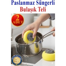 Artlantis Süngerli Bulaşık Teli Ovma Teli 2 Adet Pratik Sünger Toptel Sürtme Teli Lavabo Mutfak Banyo Temizlik Teli Sert Yüzey