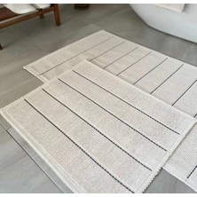 Bluenity Ikili Banyo Paspası 60X100 - 50X60 Ekru Siyah Çizgili