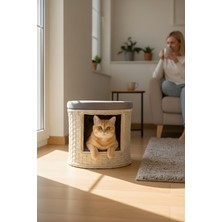 Navruz Metal Premium Rattan Yıkanabilir Puflu Kedi Evi