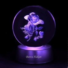 PremiumPort Kişiye Özel LED Işıklı Cam Gülü Küre Dolunay Kristal Top