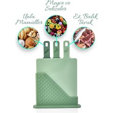 4 Parça Standlı Kesme Tahtası Seti - Çoklu Doğrama Tahtası Ekmek Sebze Et Kesim Panosu