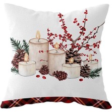 Storemax Pelangi Ekose Kokina Mum Kozalak Yılbaşı Çift Taraflı Gizli Fermuar Kırlent Koltuk Yastık Kılıfıı, Beyaz-Kırmızı-Yeşil 43 x 43