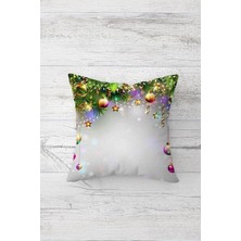 Storemax Pelangi Yılbaşı Temalı Süs Desenli Çift Tarafı Baskılı Gizli Fermuarlı Yastık Kılıfı Kırlent Yastık Kılıfı, Yeşil-Gold 45 x 45