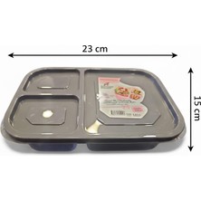 Tekno İstanbul Sızdırmaz Kapaklı 3 Bölmeli Pratik Saklama Kabı & Beslenme Kutusu (1150ML) 23X15X5 cm Gri